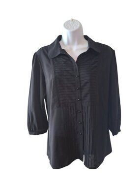 Capacity  Unlimited M Black Pintuck Blouse Gothic Dark Academia Career Chic